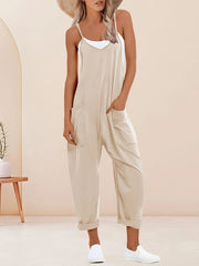 Mono sin mangas de talla grande con cuello en V y estilo casual para mujer