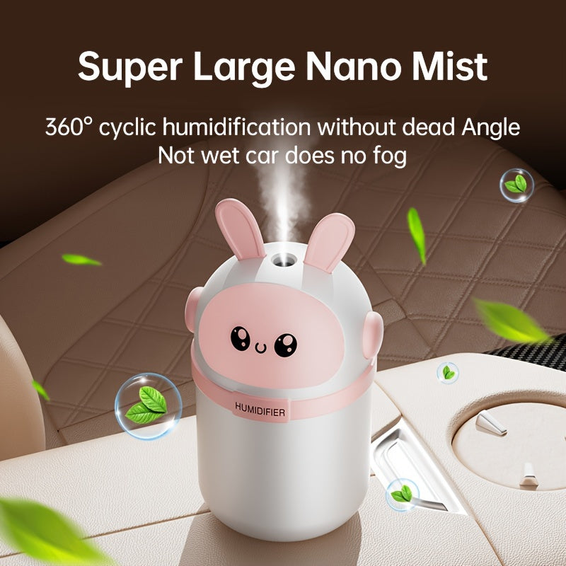 Cute Pink and White Rabbit Ultrasonic Humidifier with Nano Mist for Bedroom and Car