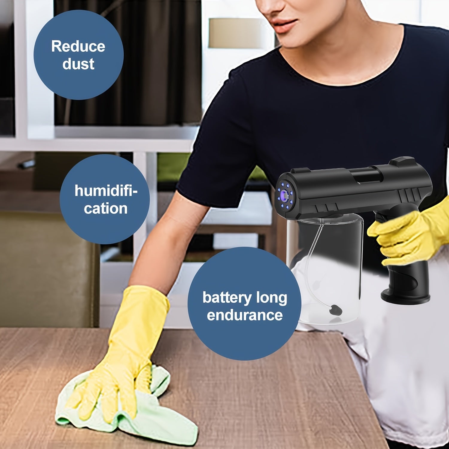 Nano Mist Sprayer Handheld Blue Light Atomization Gun with USB Rechargeable Battery and 8 Mist Patterns