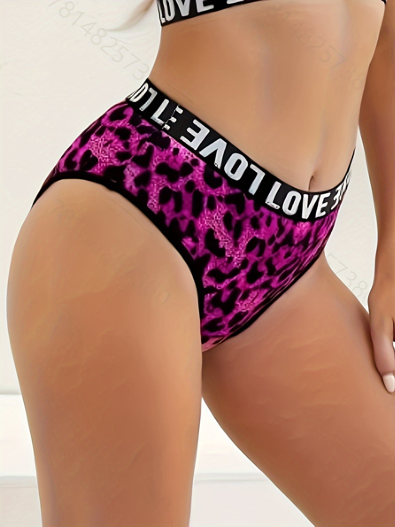 Women's Leopard Print Briefs with Letter Tape Design Comfortable Lingerie