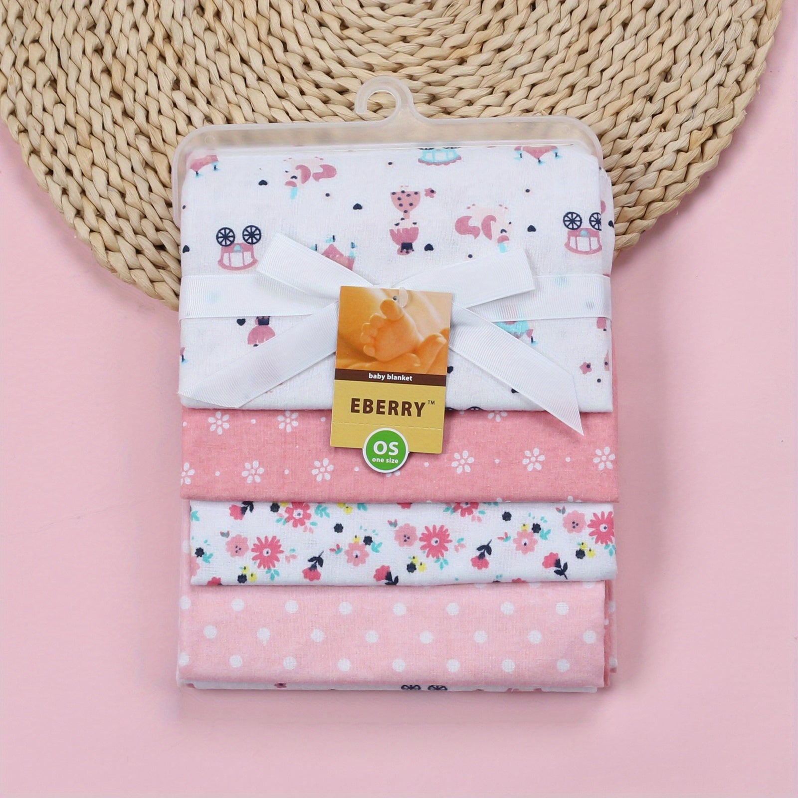 Baby Cotton Blankets Set of 4 for Newborns and Infants Soft Cartoon Prints Gift for Baby Shower Christmas Thanksgiving Valentine