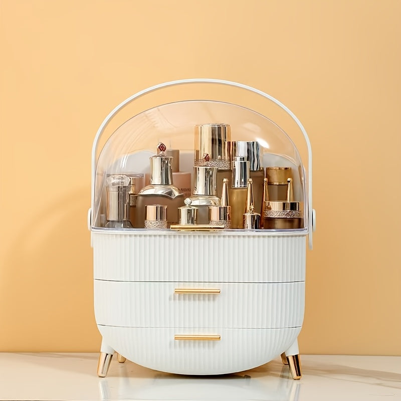 Organizador de maquillaje con tapa, almacenamiento de cosméticos a prueba de polvo para tocador