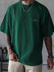 Men's Polyester Crew Neck T-Shirt Short Sleeve Geometric Mountain Embroidery Summer