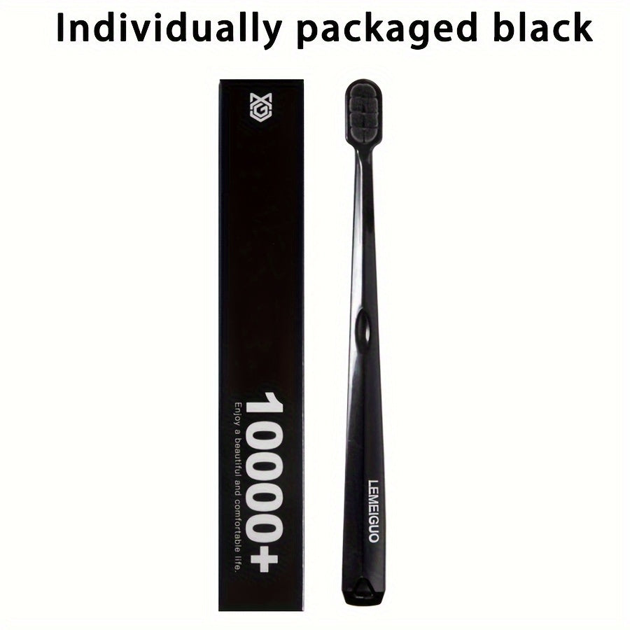 Cepillo de dientes manual de cerdas suaves para cuidado suave de las encías, mango negro, cerdas gris y blancas