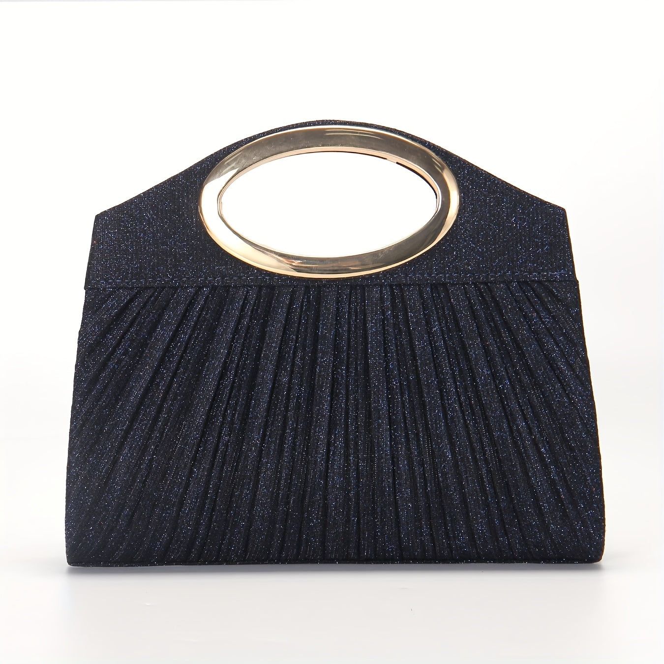 Glitter Clutch Bag with Metal Ring Handle and Removable Crossbody Strap for Weddings and Parties