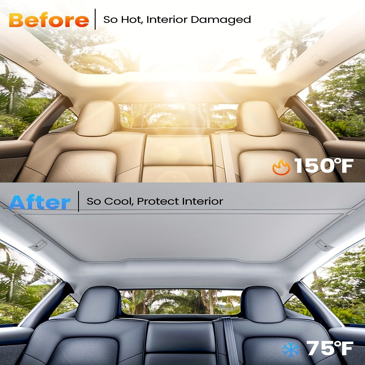 Car Sunroof Cover Foldable Heat-Insulating Gap-Free Black Red