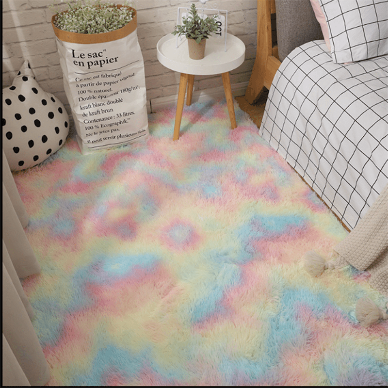 Alfombra de felpa ultra suave con teñido tie-dye para dormitorio o sala de estar, lavable a máquina