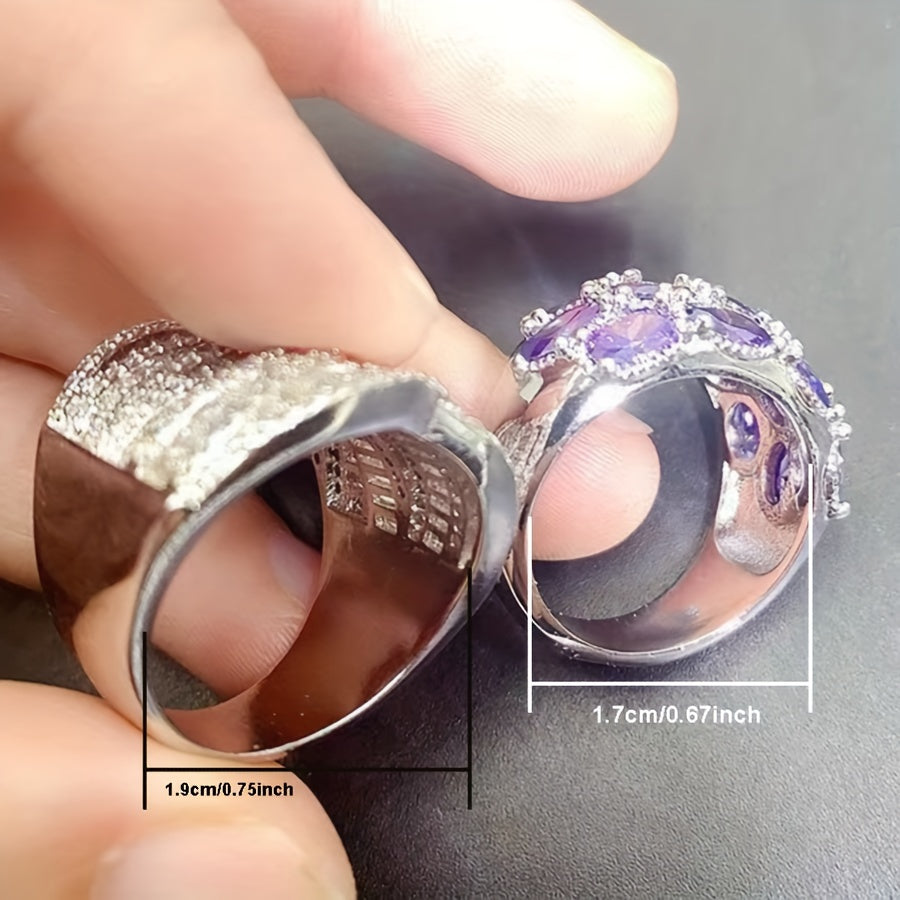 10-Piece Cubic Zirconia Ring Set in Copper Alloy for Women and Girls