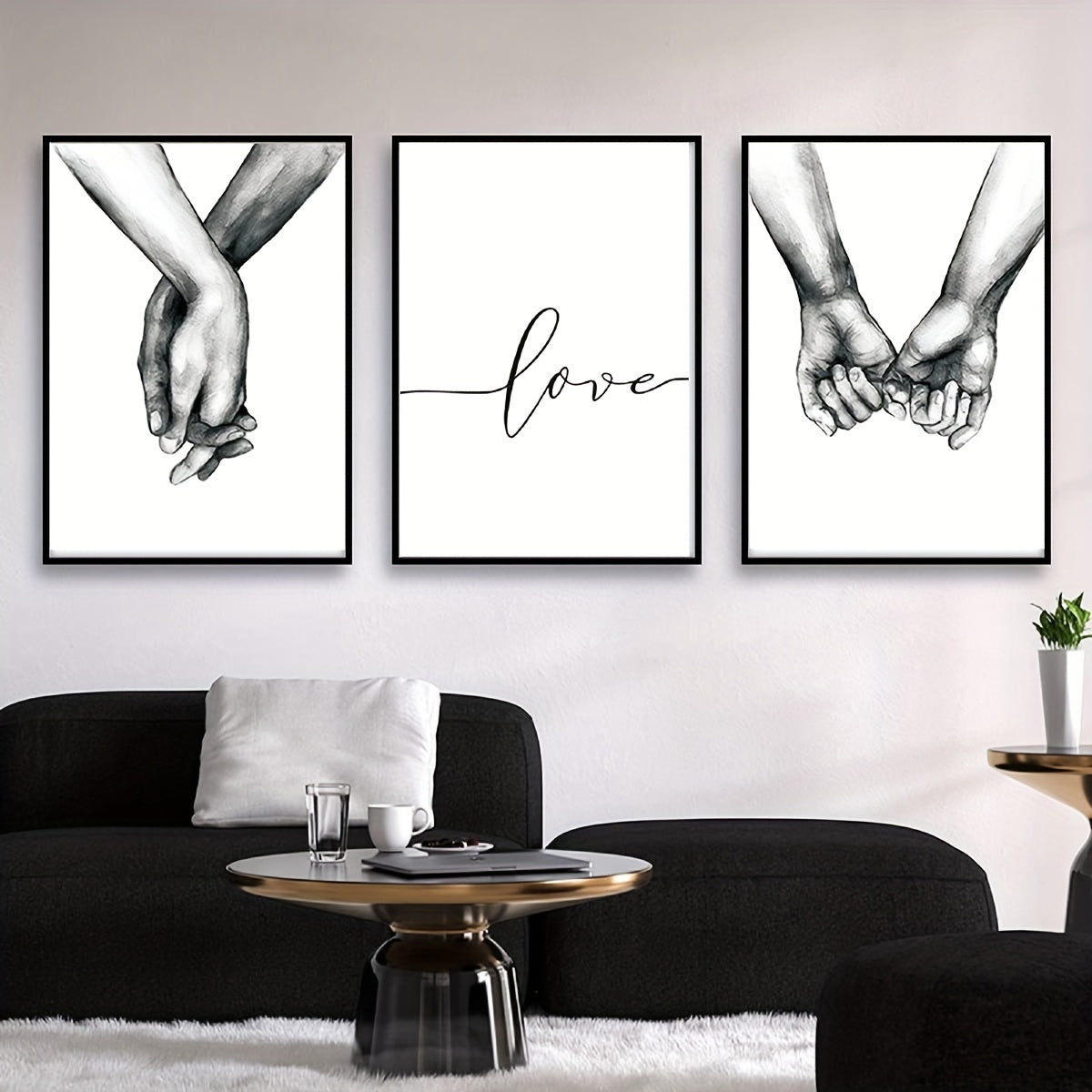 Black and White Canvas Wall Art Set of 3 for Home Decor No Frame Included