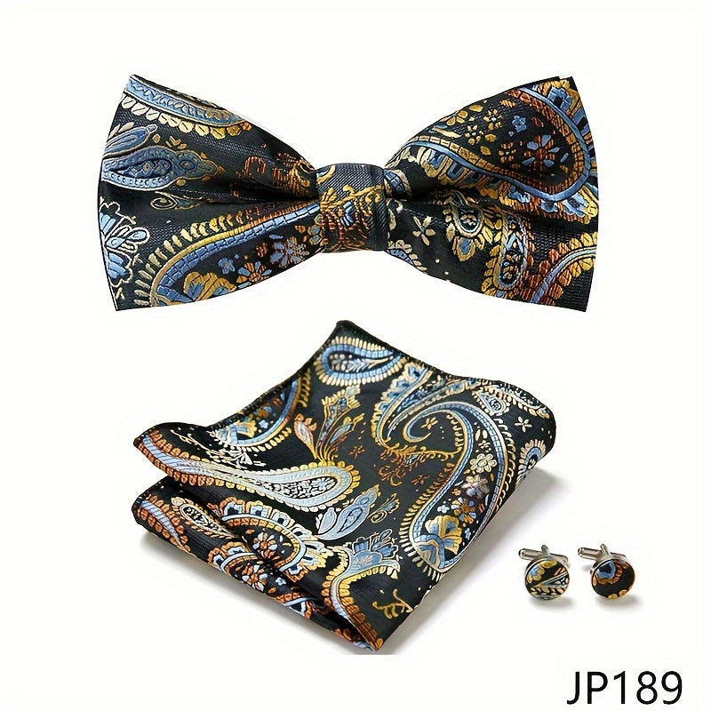 Men's Blue Polyester Tie and Pocket Square Set Floral Pattern for Formal Events