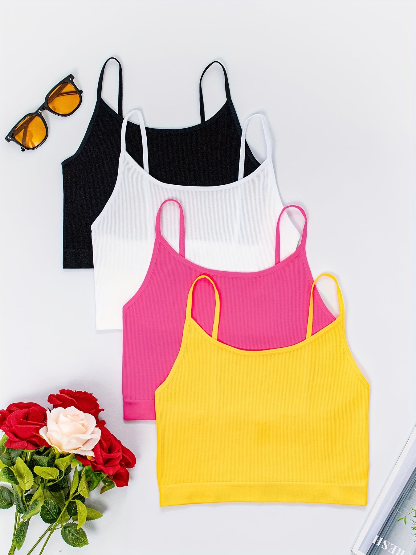 Camiseta interior sin costuras para mujer con diseño sin relleno en colores vibrantes y neutros