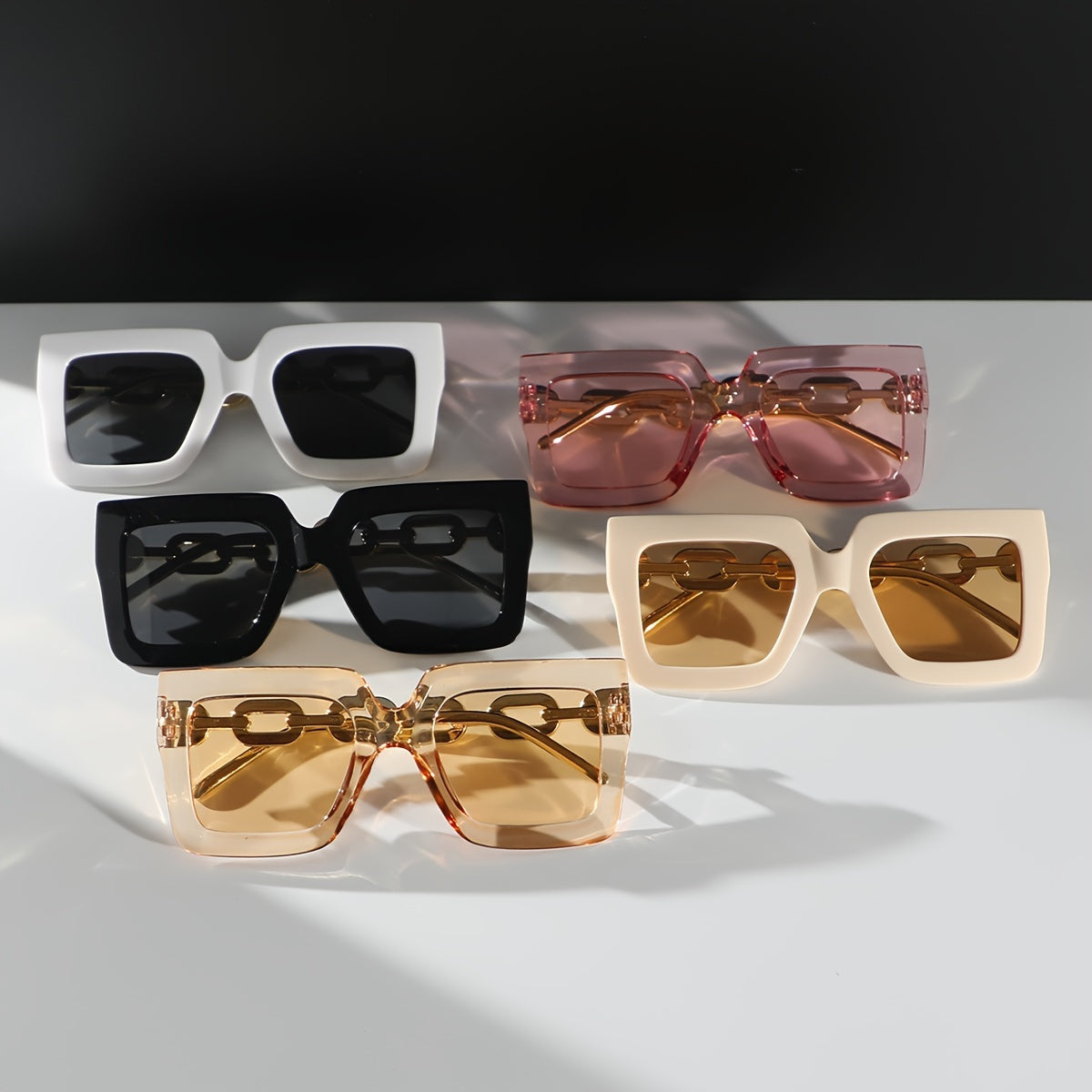 Women's Fashion Glasses 5 Pairs Square Multi-Color Frames with Gold Chain