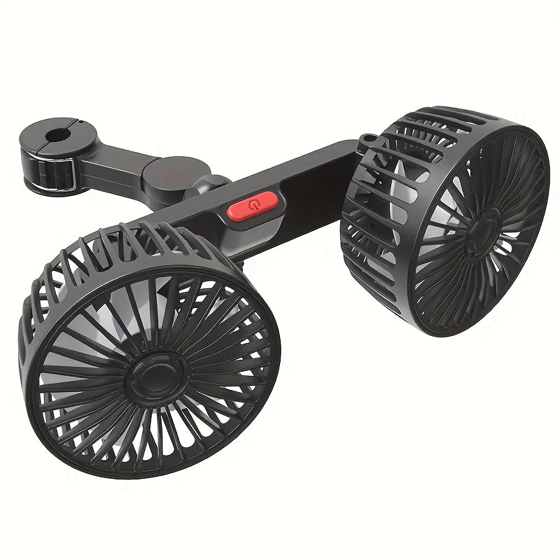 Compact Car Fan Dual-Head Rear Seat Air Cooler 5 Blades 360° Rotation
