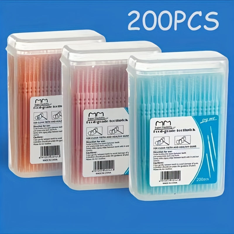 Dual-Color Plastic Fishbone Toothpicks for Oral Hygiene, Travel Box