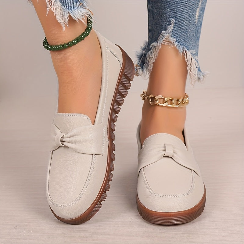 Women's Loafers Slip-On Flats Non-Slip White Black PU Round Toe