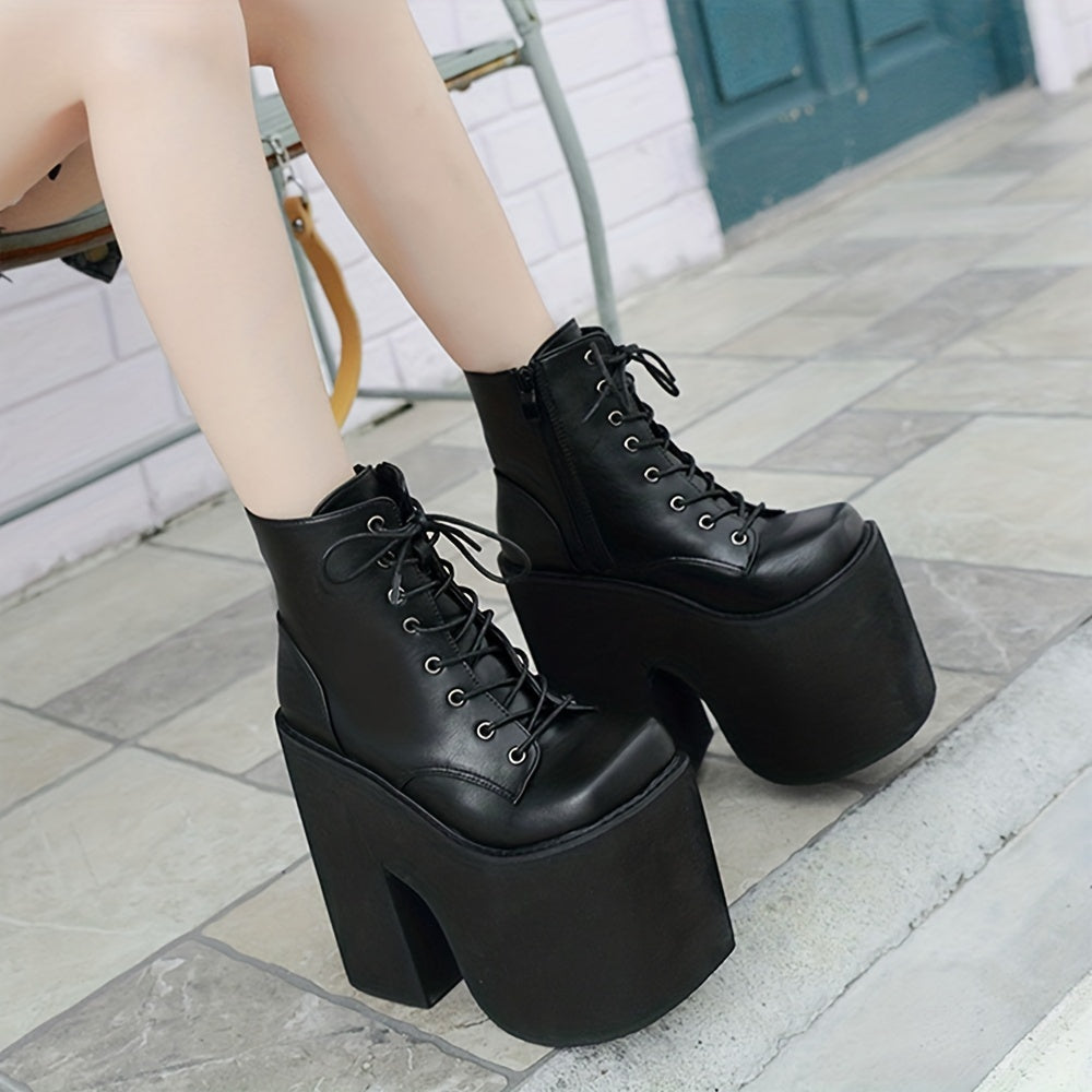 Women's Punk Platform Ankle Boots Solid Color Zipper Motorcycle Shoes