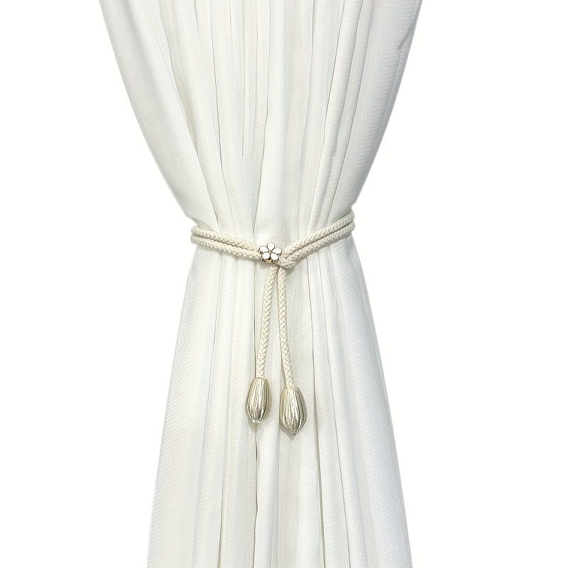Set of 2 Adjustable Polyester Curtain Tiebacks with Decorative Flower Design