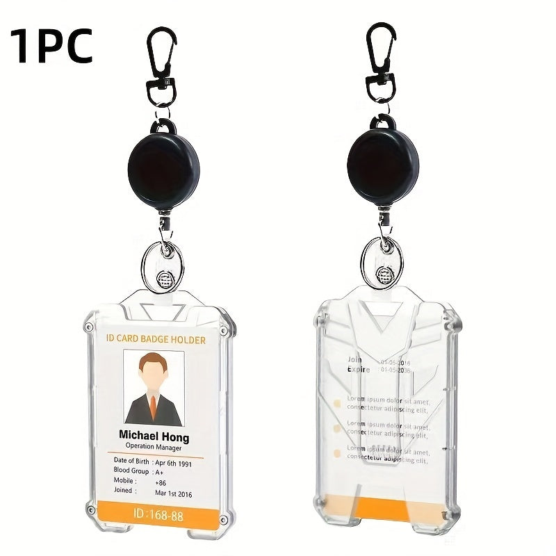 Durable Retractable ID Badge Holder with Carabiner Clip and Keychain