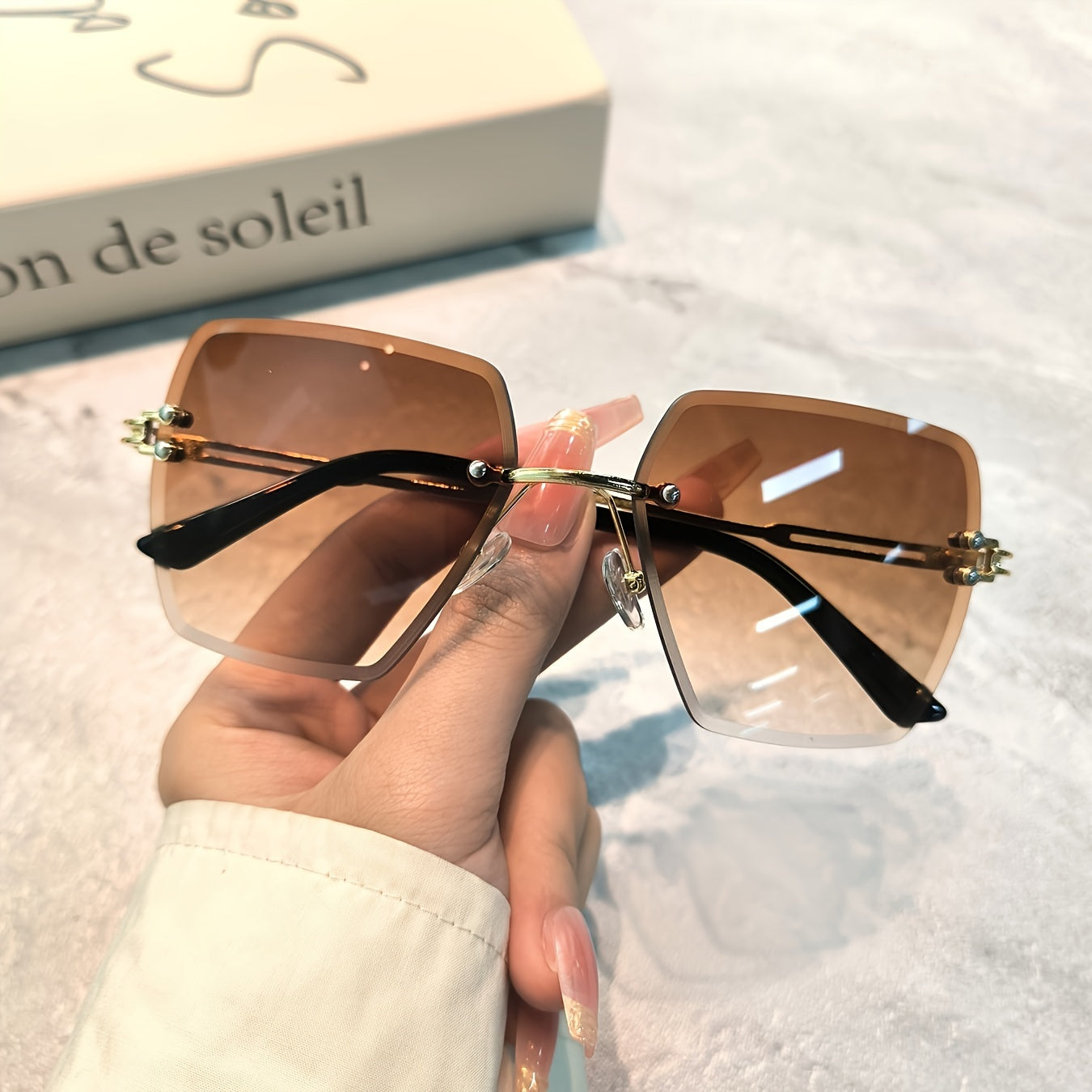 Gafas sin montura cuadradas para mujer con lentes de degradado para fiestas y uso diario