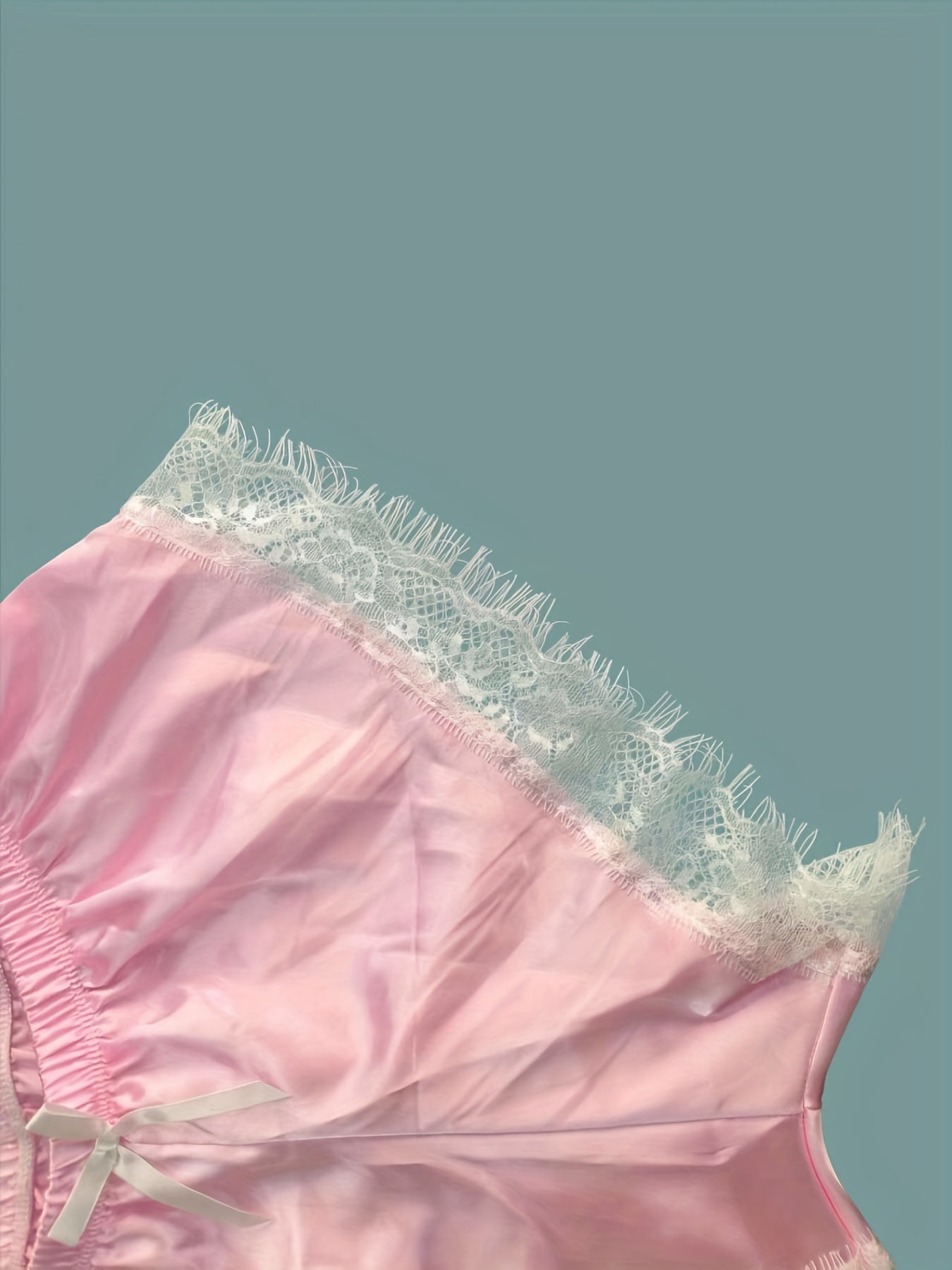 Women's Satin Sleepwear Set with Lace Trim Strapless Pajama Top and Shorts