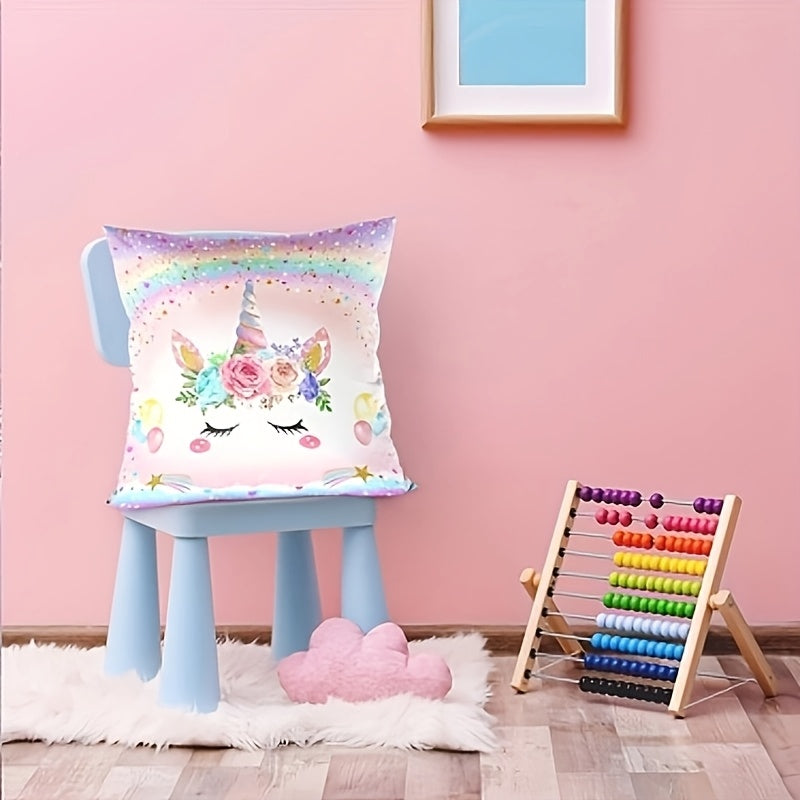 Whimsical Unicorn Polyester Throw Pillow Cover for Living Room Decor