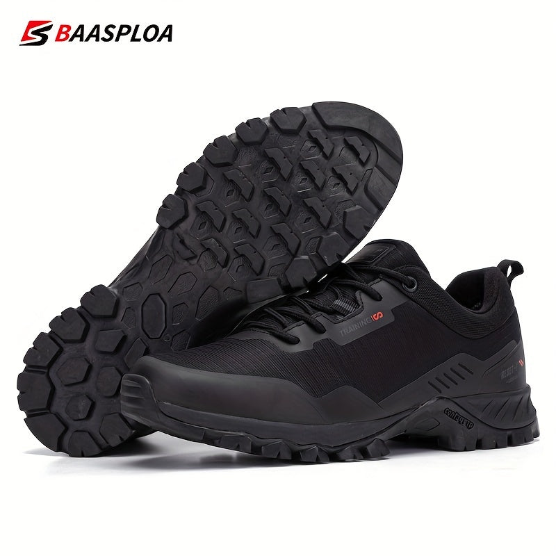Men's Low-Top Waterproof Hiking Shoes in Black and Red with Anti-Slip Sole