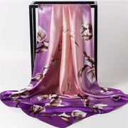 Blue Floral Print Square Scarf Women Lightweight Windproof Sun Protection Casual