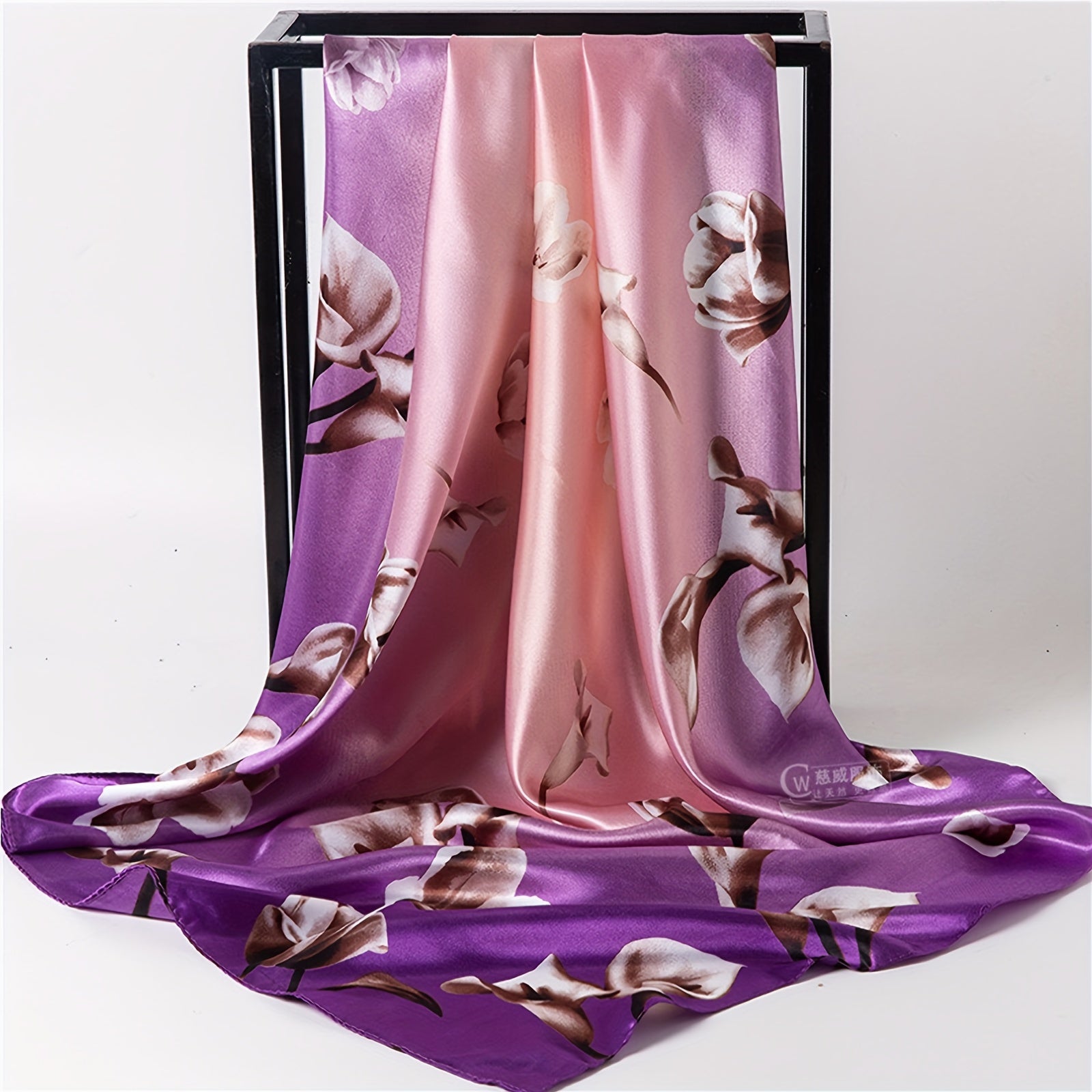 Blue Floral Print Square Scarf Women Lightweight Windproof Sun Protection Casual