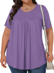 Women's Summer Short Sleeve T-Shirt Solid Lavender Loose Fit Round Neck