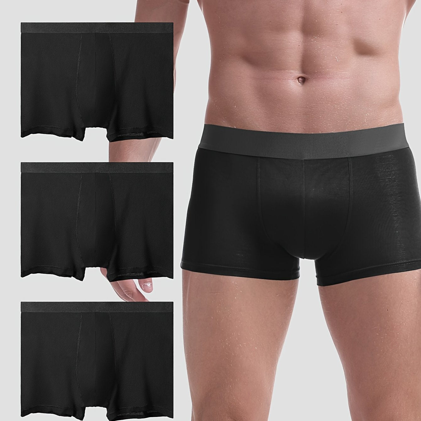 Men's Cotton Underwear 3 Pack Breathable Flat-Leg Style Solid Color
