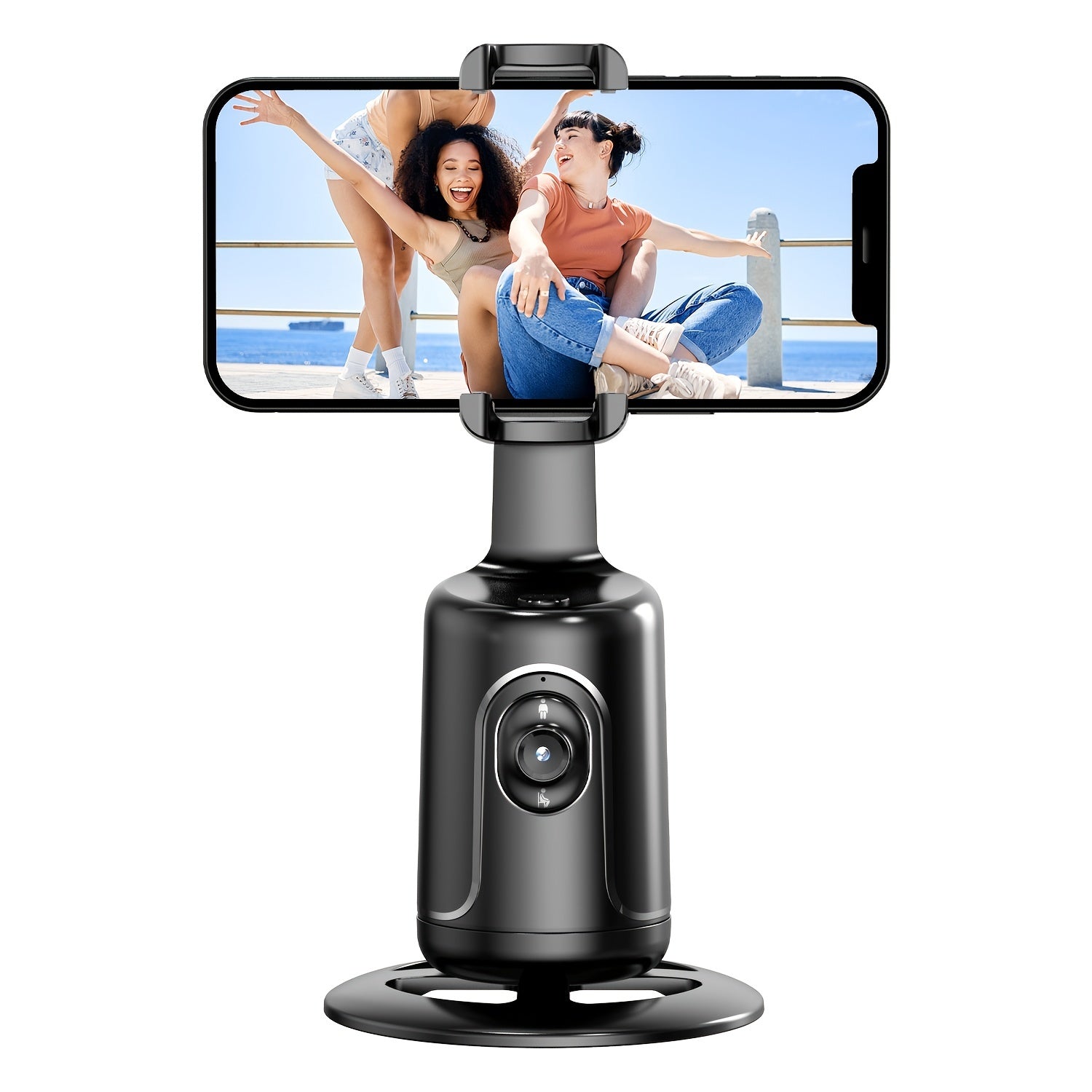 Self-Tracking Phone Tripod with 360° Rotation No App Needed Rechargeable Battery Black