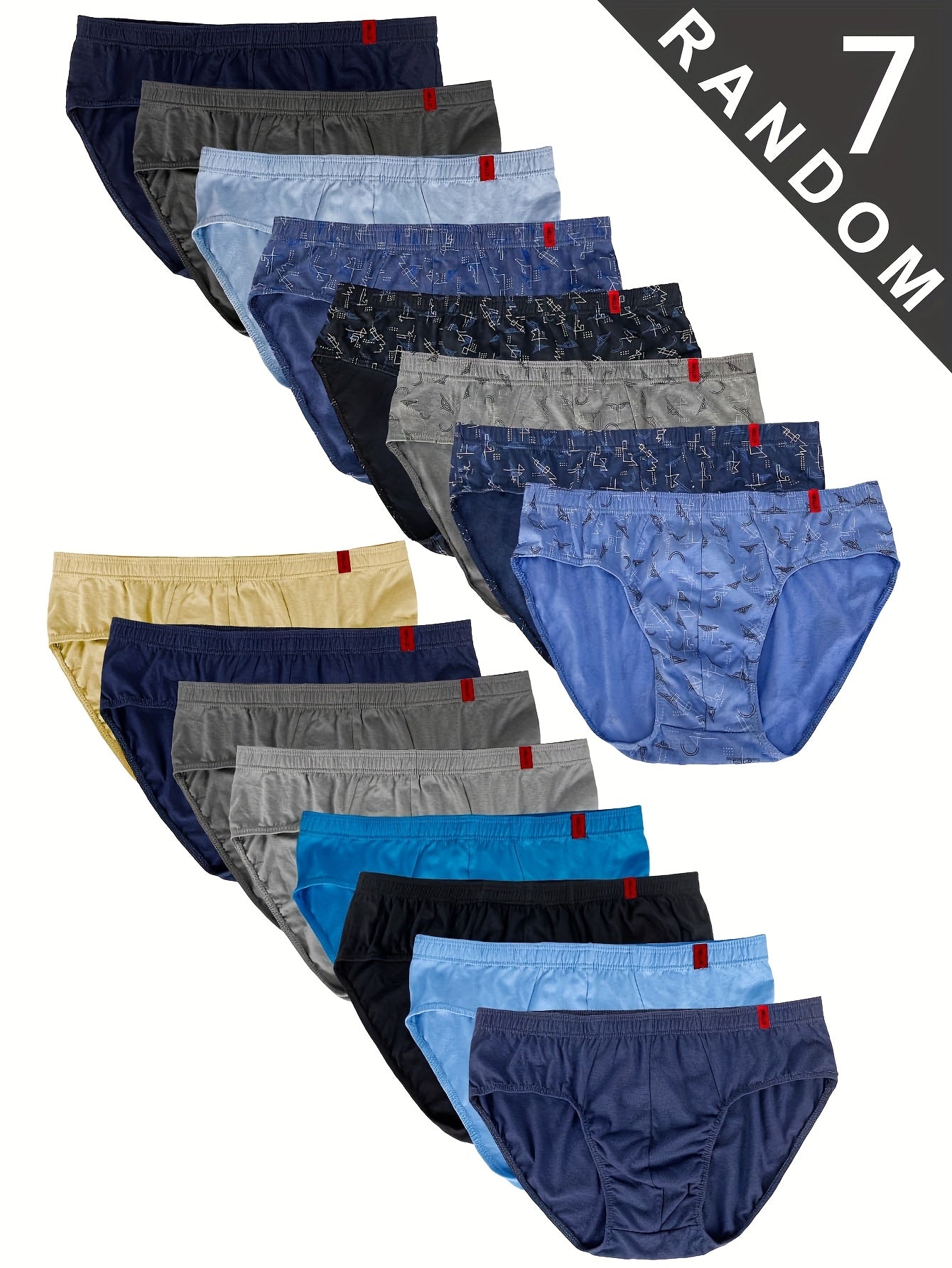7pcs Men's Cotton Printed Solid Color Briefs Underwear Pack Breathable Comfortable