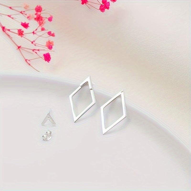 Ayollar uchun geometrik ikki qavatli olmosli sirg‘alar minimalistik zamonaviy zargarlik