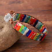 Boho Beaded Leather Wrap Bracelet with Multicolor Gemstones for Women