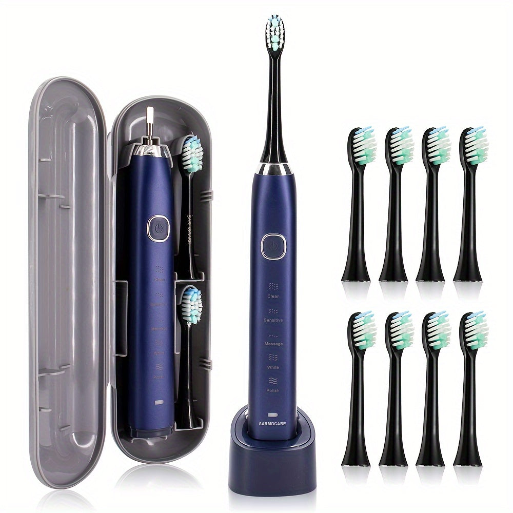 Adult Electric Toothbrush USB Rechargeable Soundwave 5 Modes 8 Replacement Heads