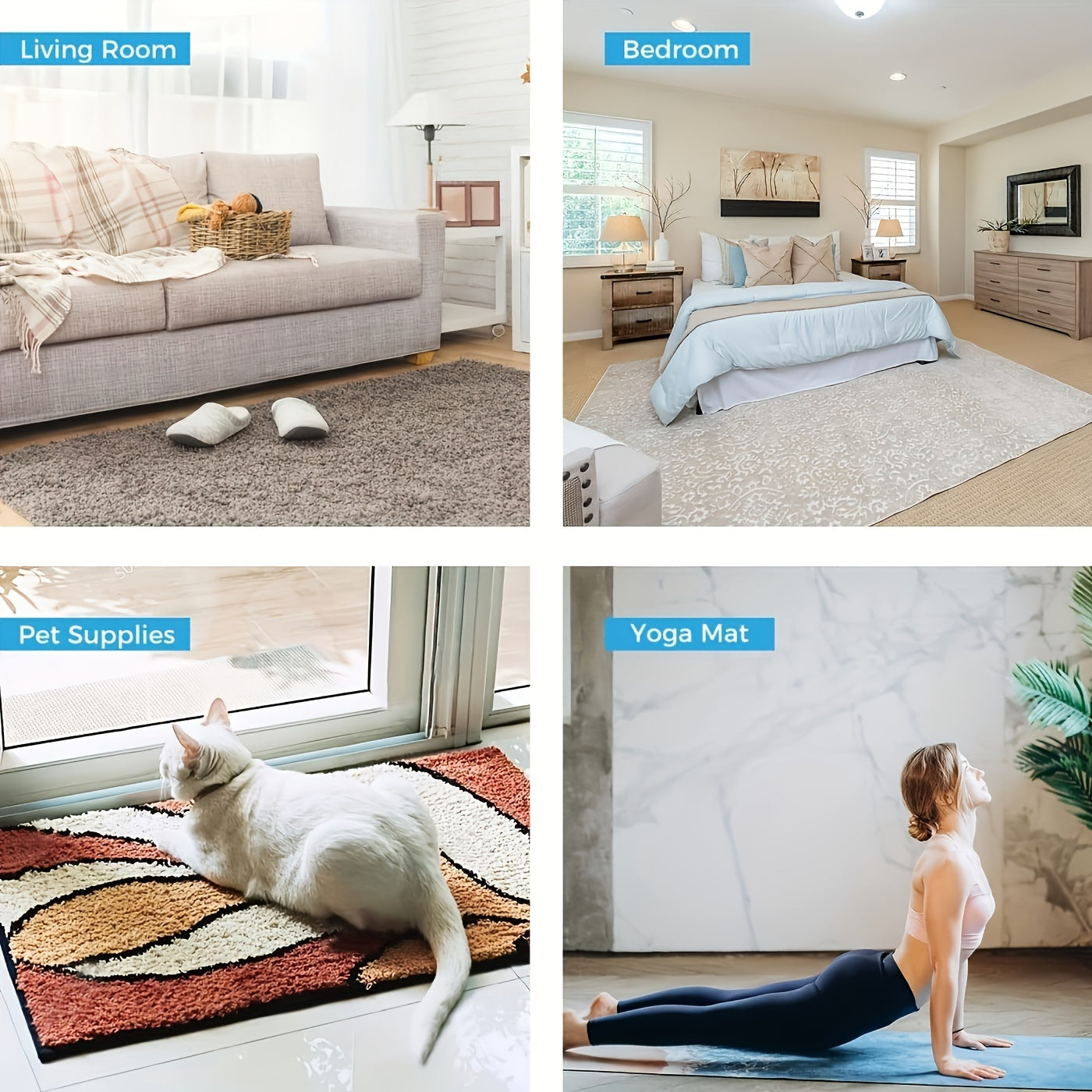 8 Pack Rug Grippers for Corners and Sides, Reusable Non-Slip Floor Holders