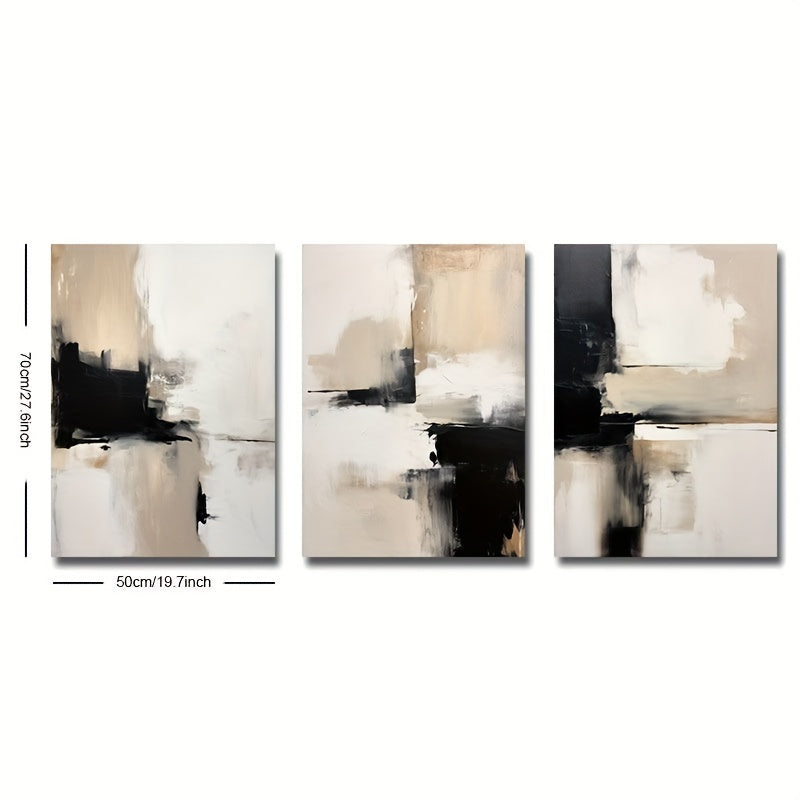 Set of 3 Modern Abstract Canvas Wall Art Prints Black Beige Minimalist Home Decor for Living Room Bedroom Office