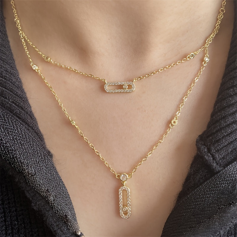 Geometric Paperclip Pendant Necklace with Cubic Zirconia for Weddings and Parties