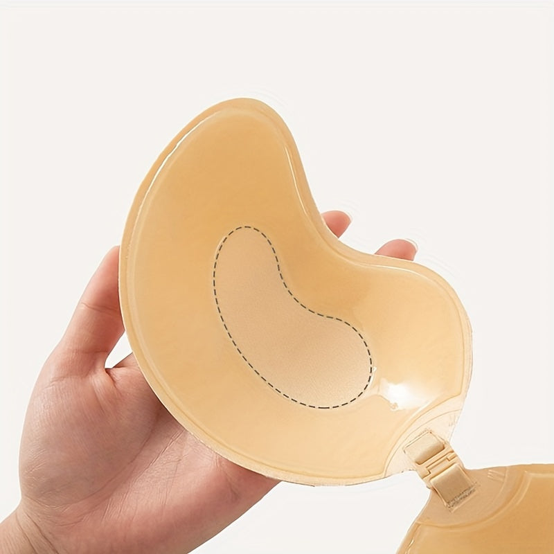 Women's Reusable Strapless Adhesive Bra Backless Stick-On Silicone Polyester Semi-Transparent Black Beige