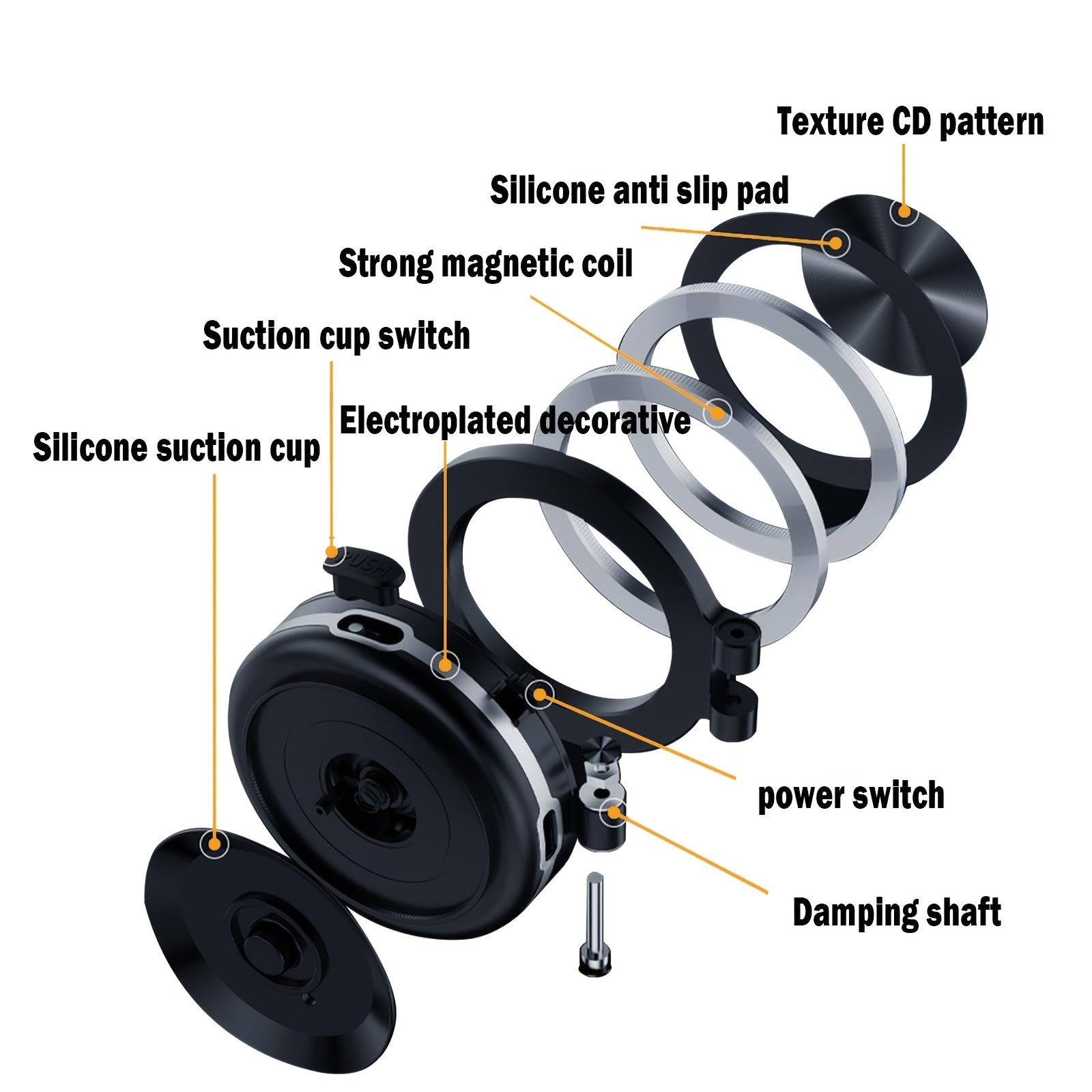 Barcha Metallik Magnitli Avtomobil Telefon Qopqog'i Qaytariladigan 360° Buriladigan Qo'ldan Erkin Tutqich