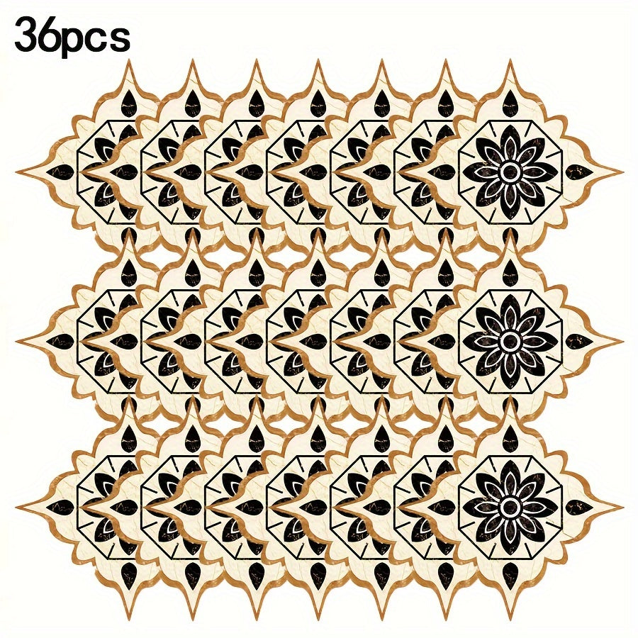 Set of 36 Black and Orange Ceramic Tile Stickers for Floor and Wall High Wear Resistance