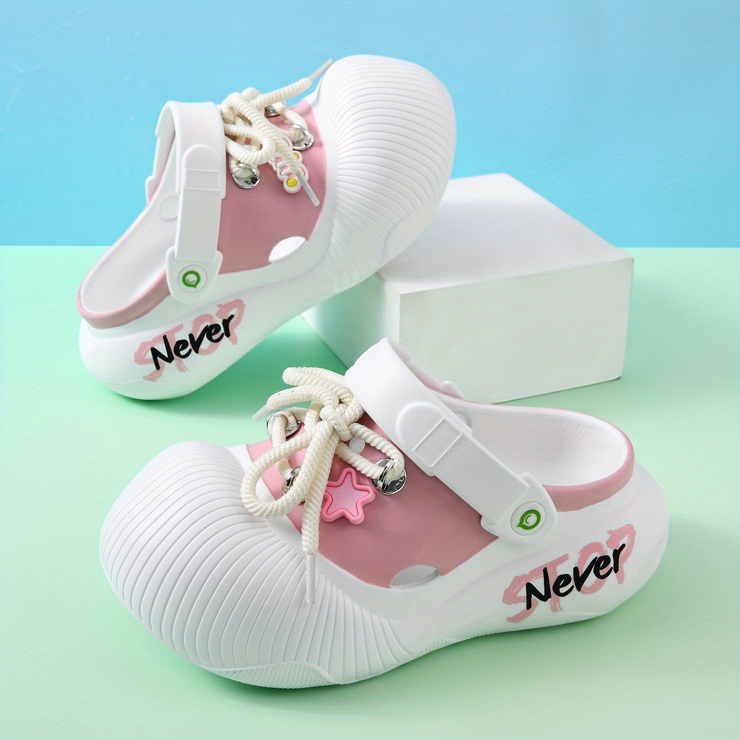 Women's EVA Summer Shoes with Thick Sole, Star Decor, Casual Beach Footwear