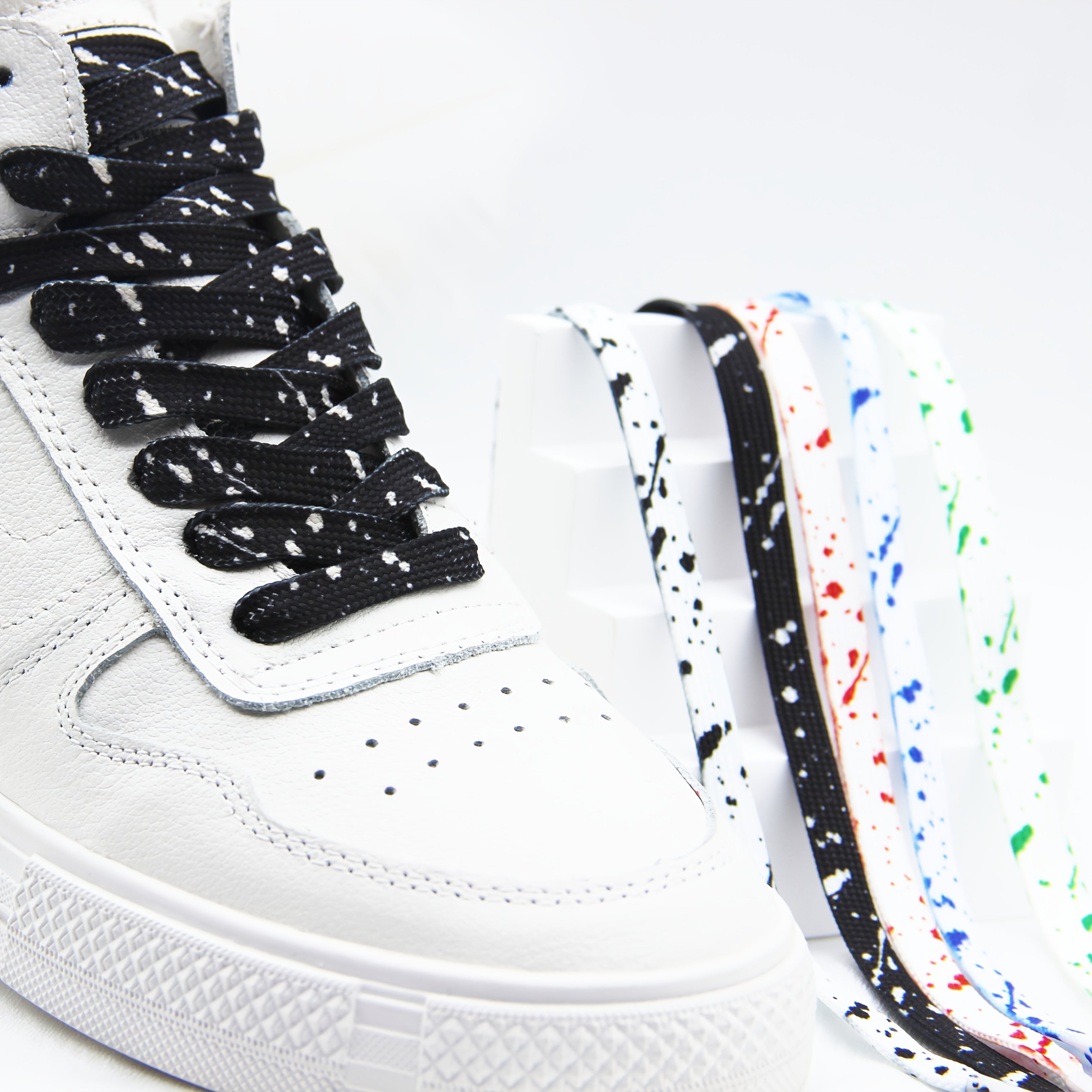 Unisex Canvas Shoe Laces Colorful Ink Tie Dye Pattern 2 Pairs