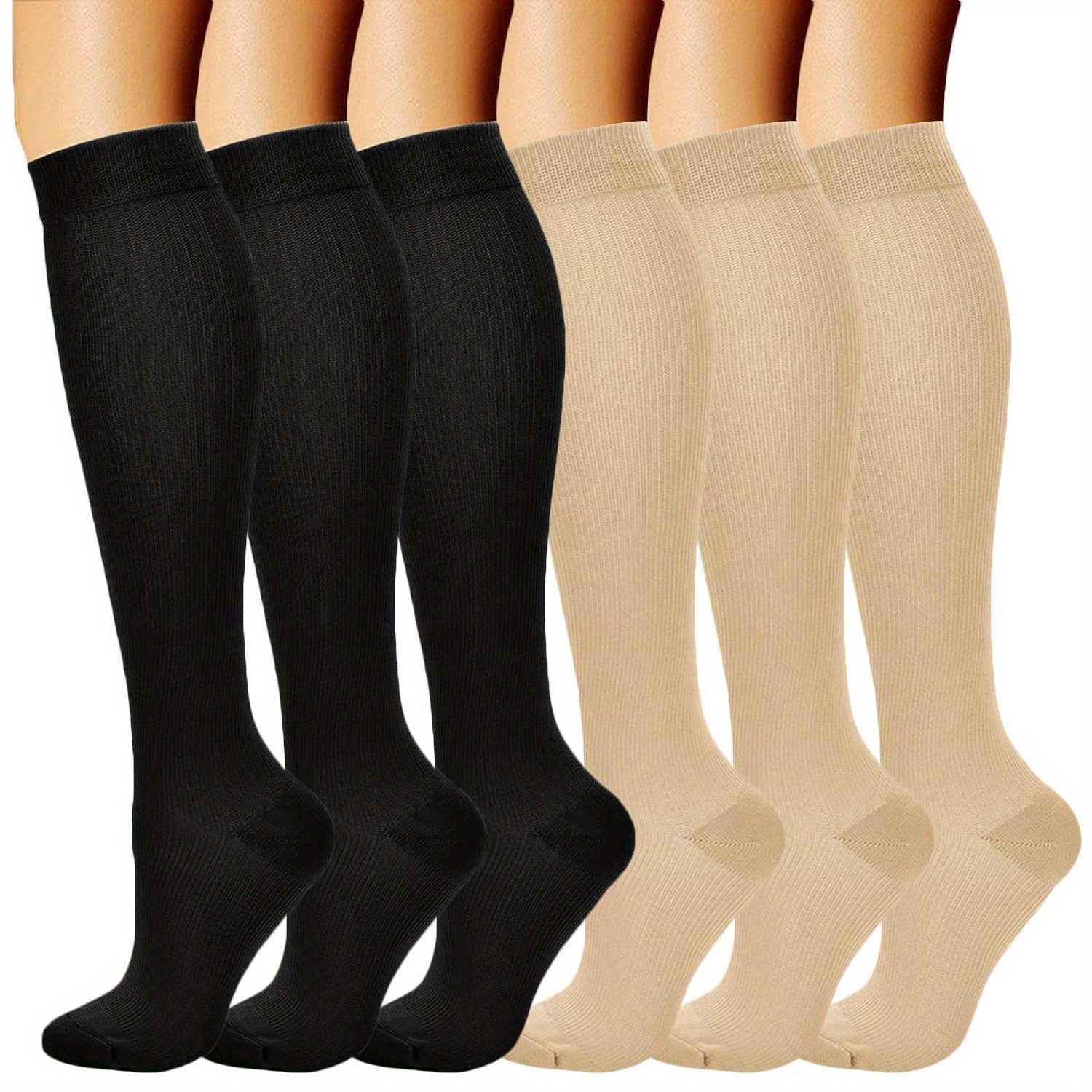 Unisex Compression Socks 6 Pairs Breathable Knit Sports Stockings for Running Cycling Basketball Football Hiking