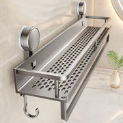 Rustproof Wall Mount Shower Caddy with Towel Hooks and Floating Shelf for Bathroom Organization