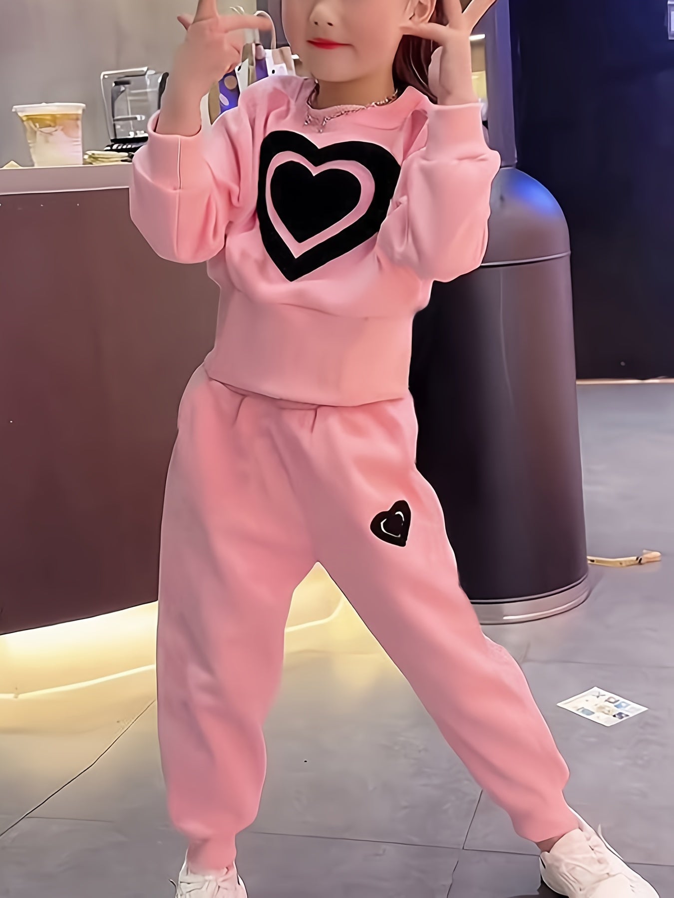 Girls Autumn Clothes 2025 Heart Pattern Knit Two-Piece Set for Kids