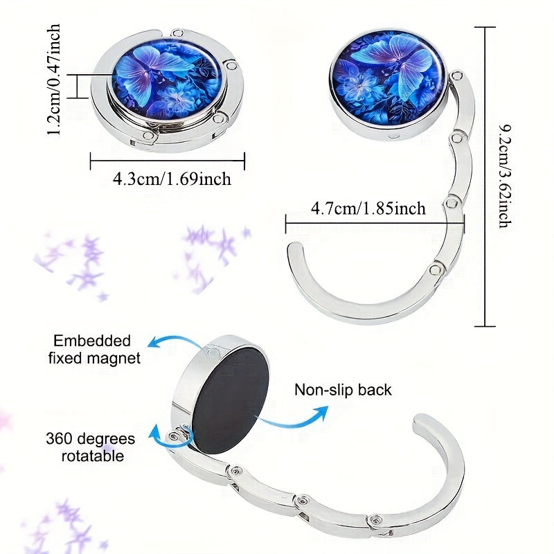 Portable Folding Handbag Hook Blue Butterfly Table Purse Hanger Bag Holder