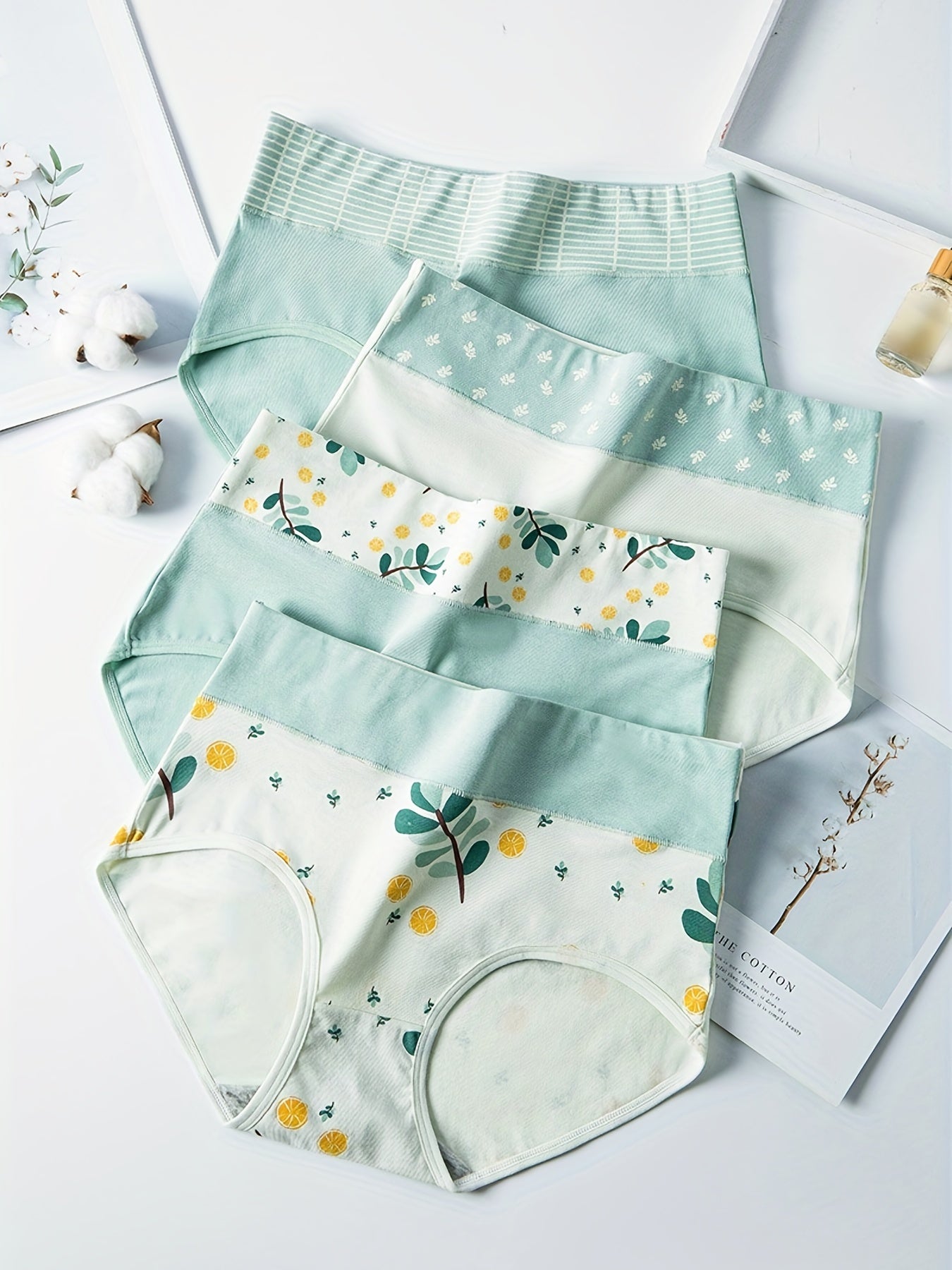 Women's High Waist Colorblock Cotton Panties Set of 4 Comfortable Stylish Underwear