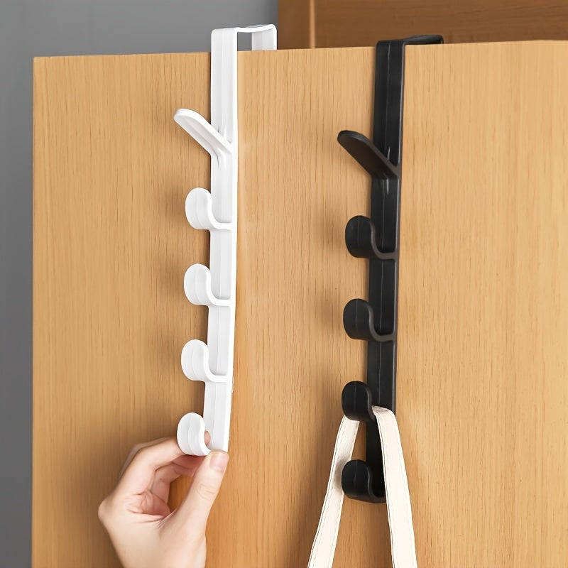 4pcs Plastic Over-the-Door Hooks with 5 Hooks Each for Bathroom Closet Organization