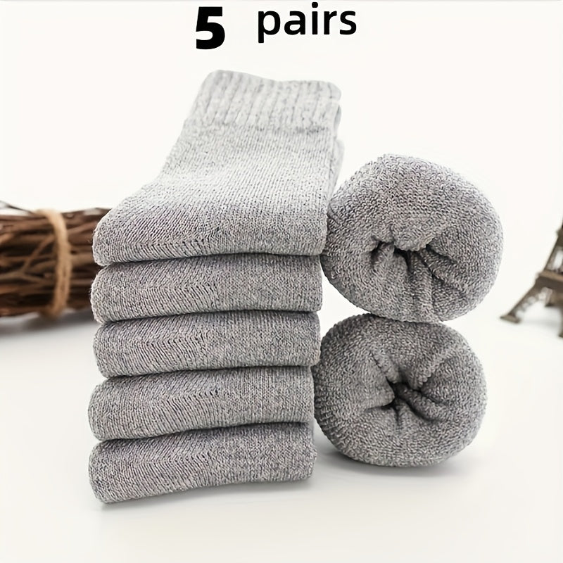 Men's Wool Blend Mid-Calf Winter Socks Set of 5 Solid Colors Warm Casual Gift-Ready
